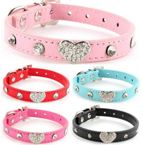 Crystal Heart Leather Collar